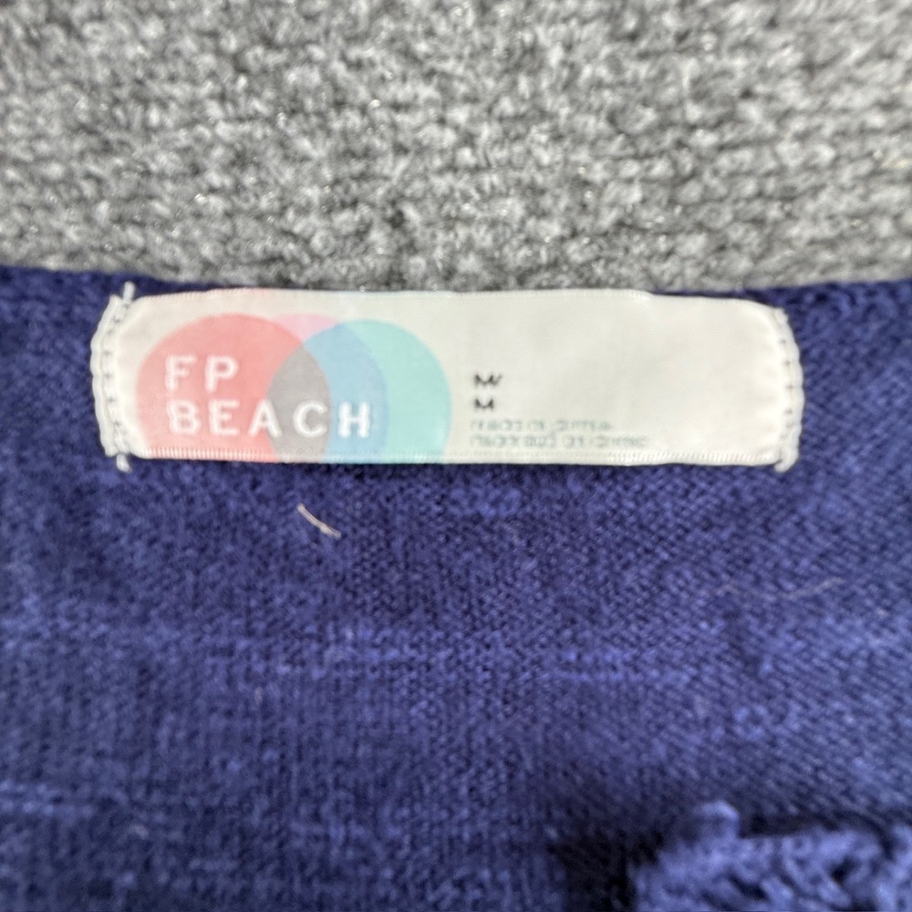 Free People FP Beach Navy Blue Knit Split Neck Sleeveless Top Medium - Picture 2 of 5